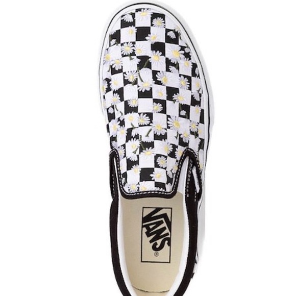 Vans Black and White Daisy Checkered Platform Slip-Ons - Picture 2 of 4